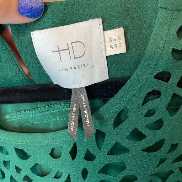 Anthropologie HD in Paris Cutout 3/4 Sleeve Blouse Green Women’s Size 0 - Picture 4 of 10